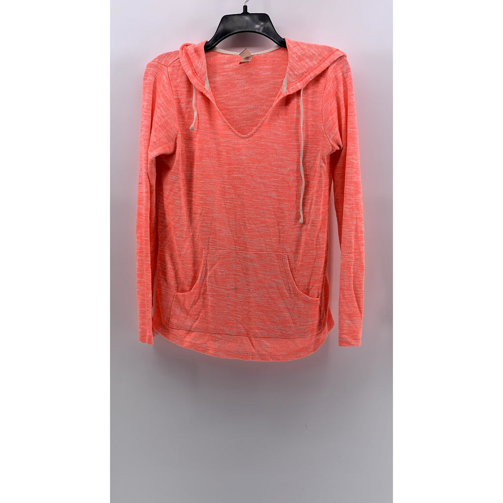 NO BOUNDARIES Juniors' Salmon V-Neck Hooded Long Sleeve Sweater Top SZ L(11-13)
