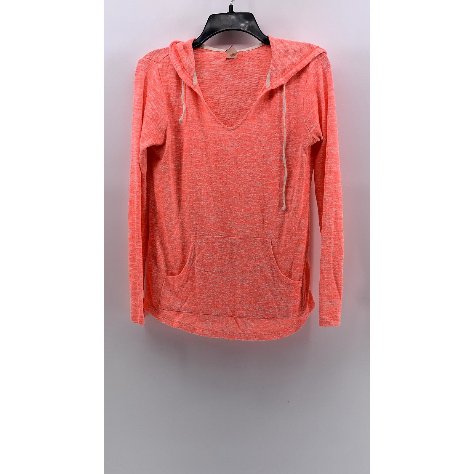 NO BOUNDARIES Juniors' Salmon V-Neck Hooded Long Sleeve Sweater Top SZ L(11-13)