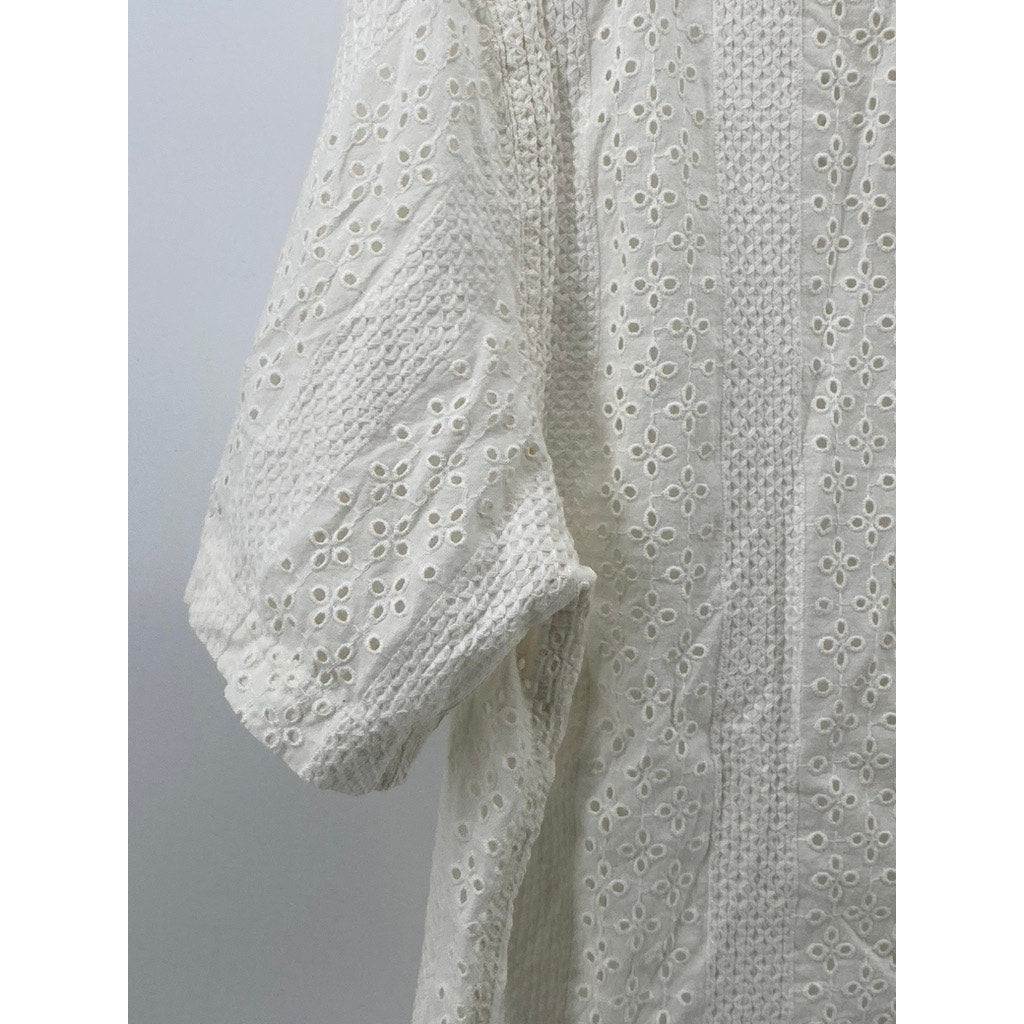 AMERICAN EAGLE Men's Off-White Eyelet Button-Up Short Sleeve Shirt SZ S