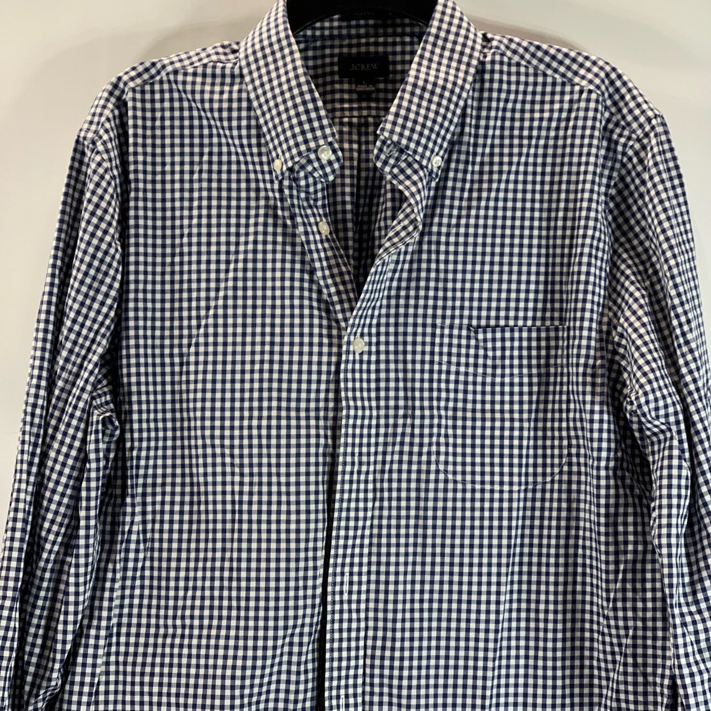 J. CREW Men's Oasis Authentic Navy/White Gingham Classic Bowery Dress Shirt SZ L