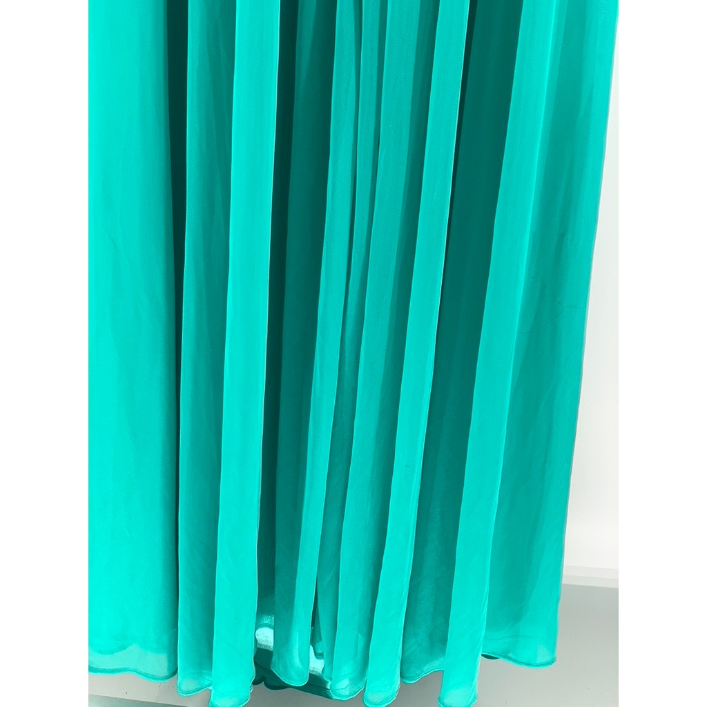 BETSY & ADAM Women's Blue Pleated Rhinestone Cutout Maxi Gown SZ 8