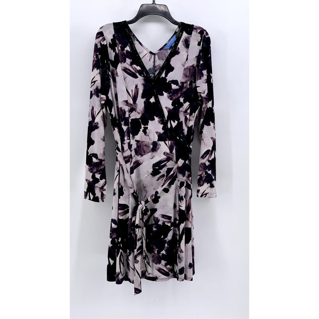 SIMPLY VERA WANG VERA WANG Women's White-Black Printed Faux-Wrap Dress SZ XL