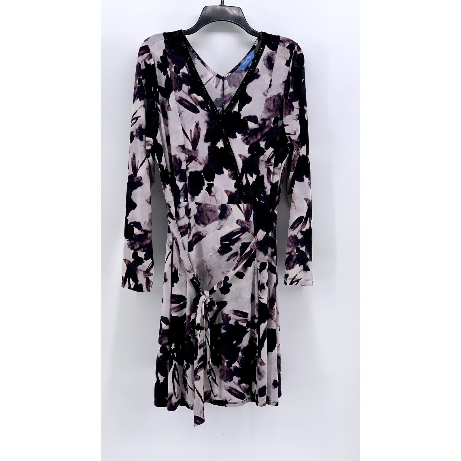 SIMPLY VERA WANG VERA WANG Women's White-Black Printed Faux-Wrap Dress SZ XL