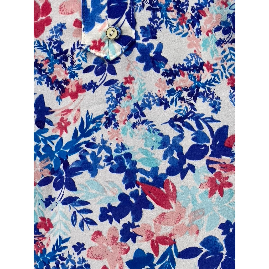 TALBOTS Women's Blue Floral Print Long Sleeve Henley Collar Shirt SZ XS