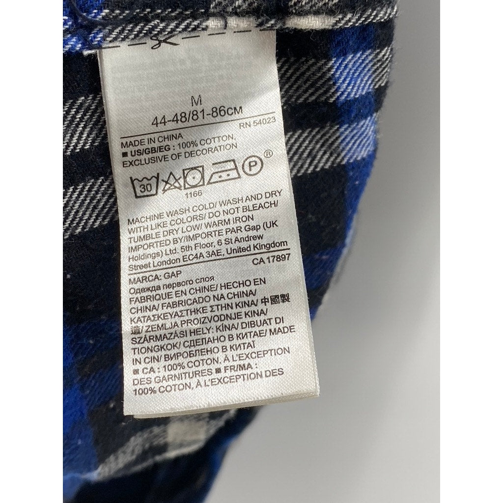 GAP Men's Blue-White Plaid Standard-Fit Button-Up Long Sleeve Flannel Shirt SZ M