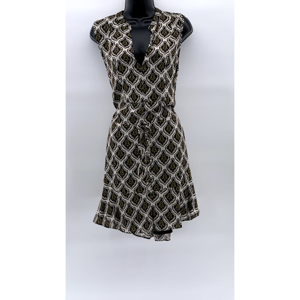 A.L.C Women’s Cream Printed Calder Sleeveless Tie-Waist Mini A-line Dress SZ 8