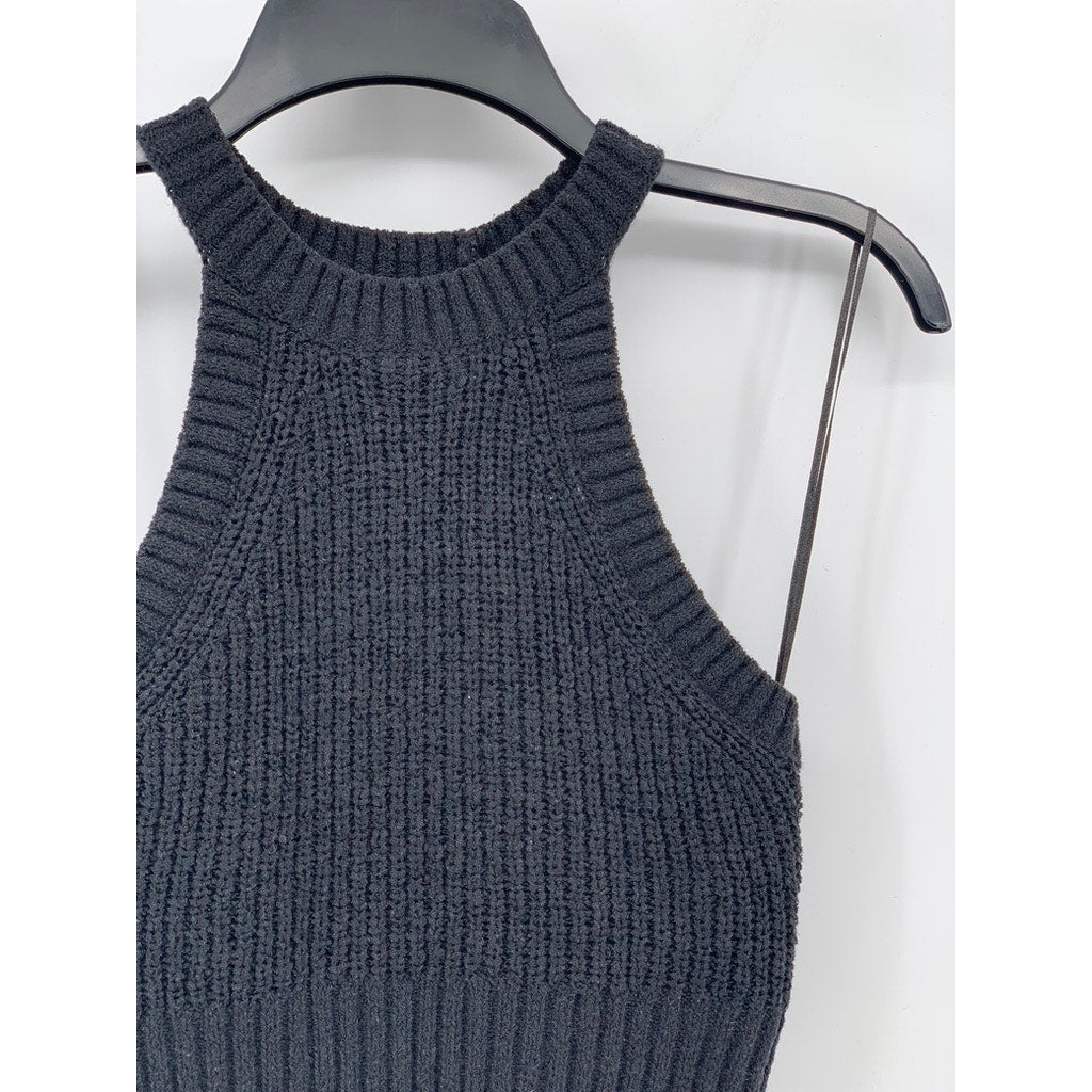 DIVIVDED BY H&M Women's Black Rib Knit Halter Cropped Tank Top SZ XS