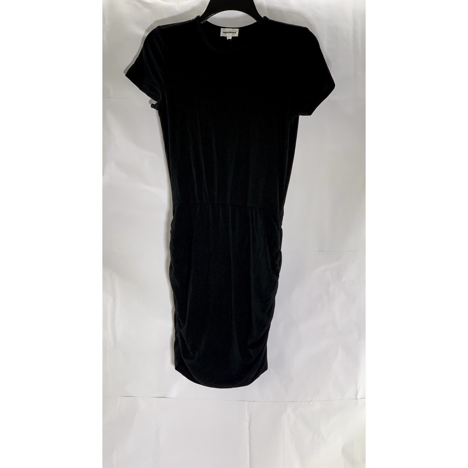 SUPERDOWN Women's Black Darlah Crewneck Ruched Short Sleeve Mini Dress SZ XS