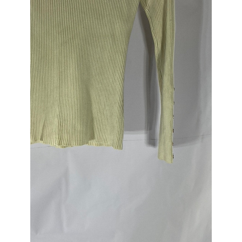 UNBRANDED Women’s Beige Ribbed Button Long Sleeve Turtleneck Top SZ XS