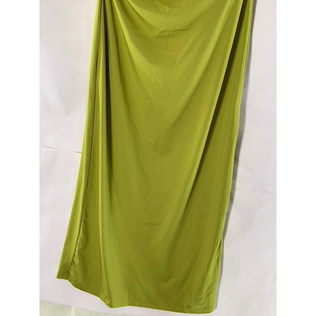 CIDER Women's Olive Green Asymmetrical Ruched Side Slit Maxi Dress SZ XS