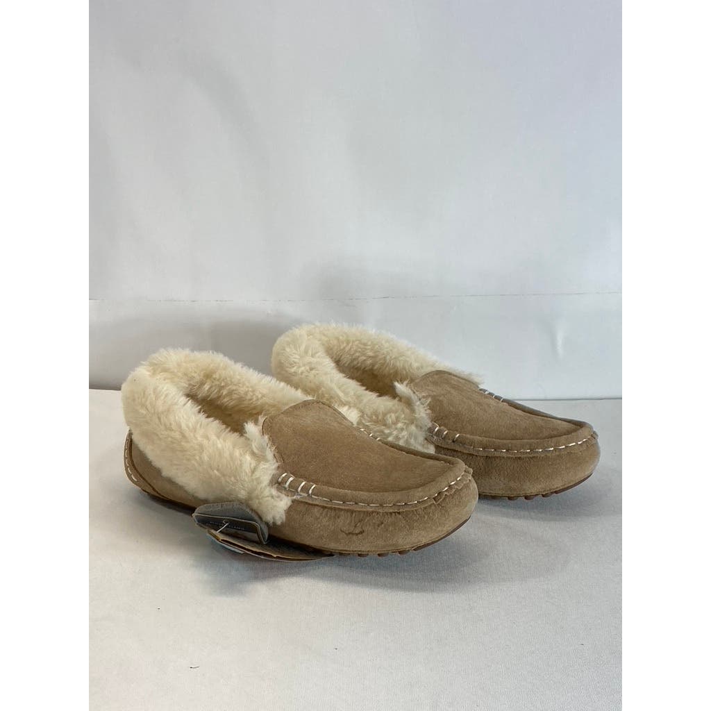 LAMO Women's Tan Suede Faux-Fur Aussie Moc-Toe Cirrus Memory Foam Slipper SZ 7