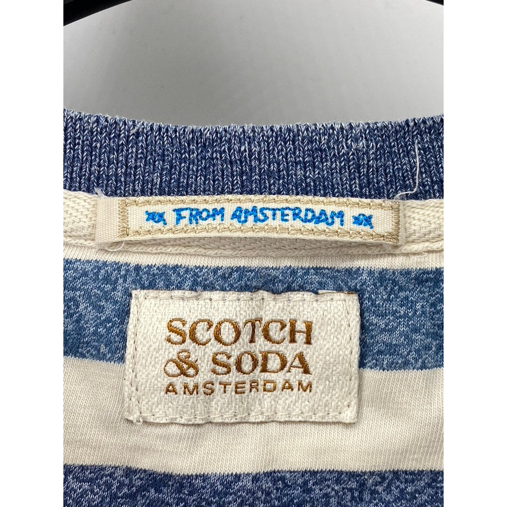 SCOTCH & SODA AMSTERDAM Men's White-Blue Striped Short Sleeve T-Shirt SZ M