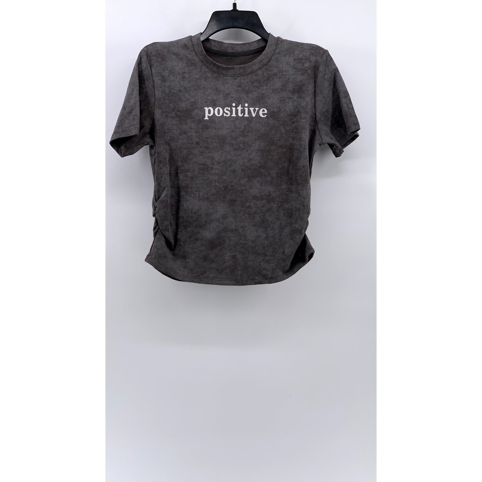 UNBRANDED Women's Gray Tie-Dye Crewneck Positive Logo Side-Ruched Casual Top SZS