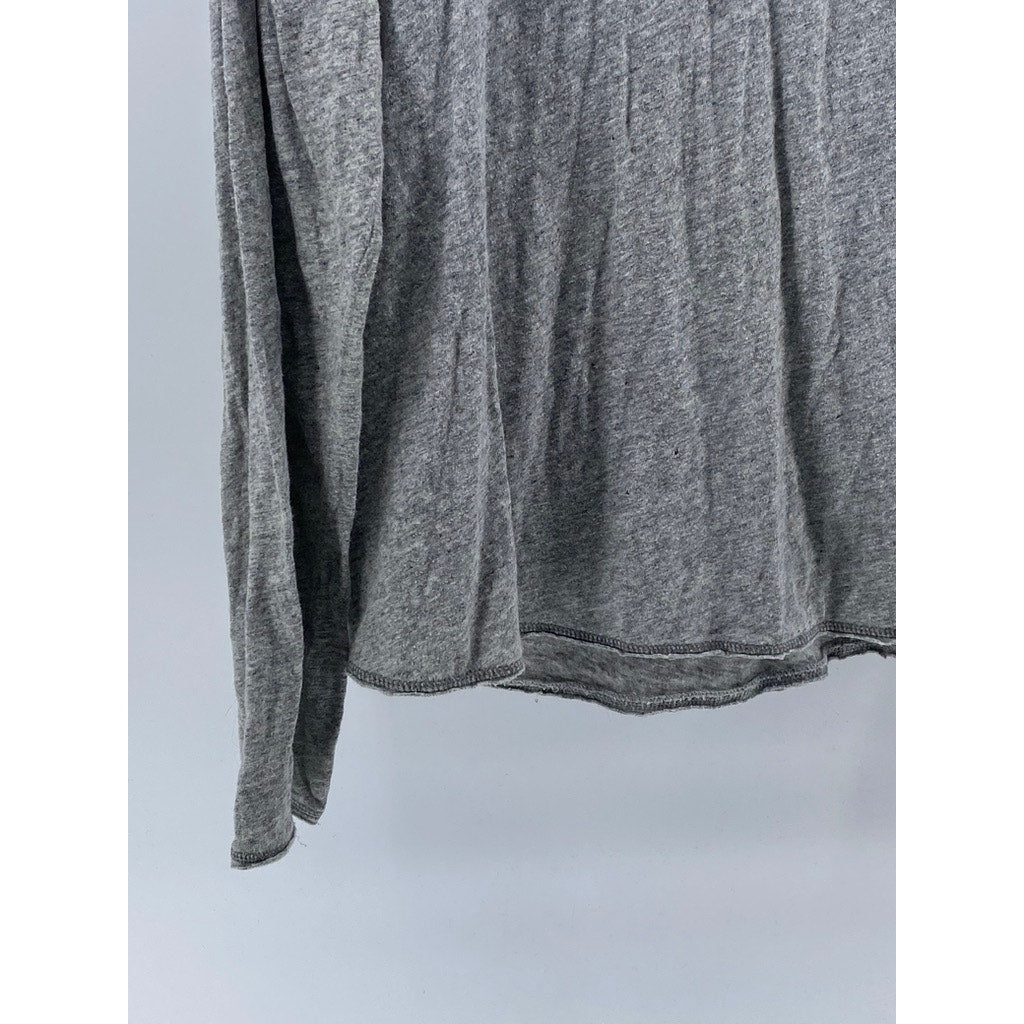 H&M Women's Gray Cotton-Linen Scoop-Neck Relaxed Fit Long Sleeve Casual Top SZXL