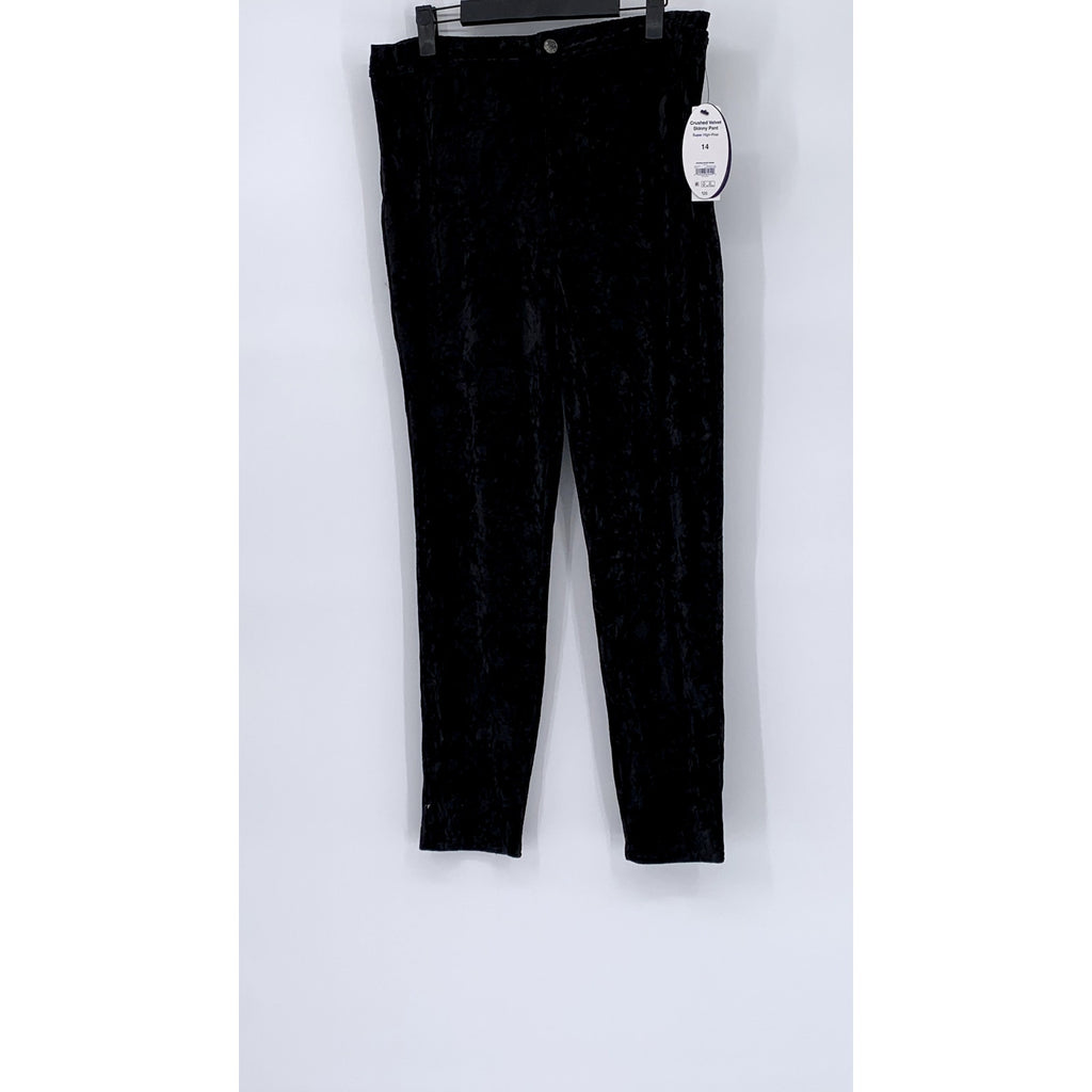SCOOP Women’s Black Crushed Velvet Super High-Rise Skinny Pant SZ 14
