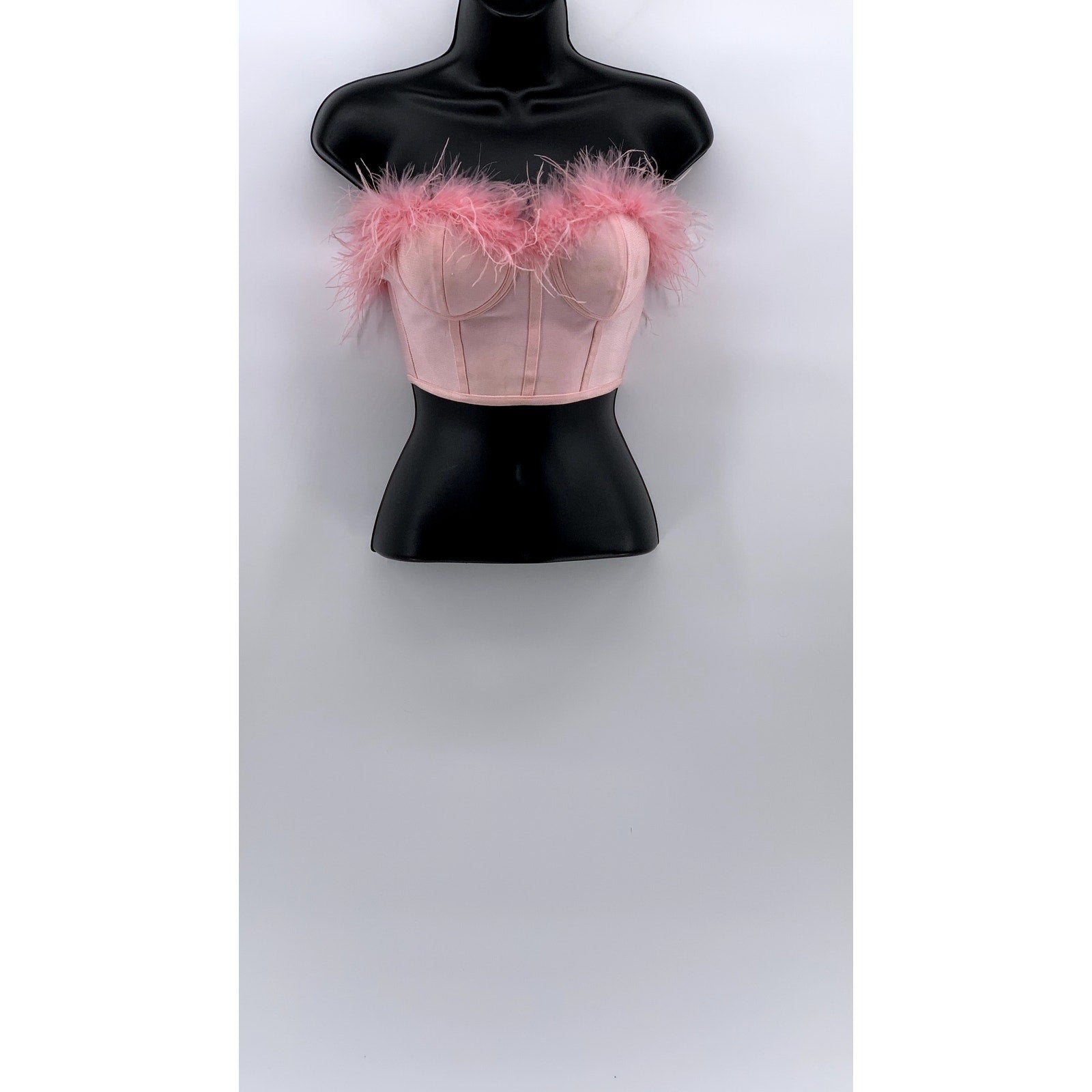 SUPERDOWN Women's Light Pink Ramona Furry Strapless Coquette Crop Top SZ XS
