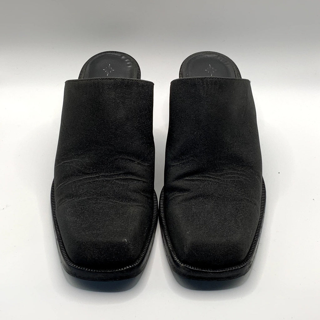 NODALETO Women's Black Shimmer Bulla Square-Toe Block-Heel Mules SZ 7