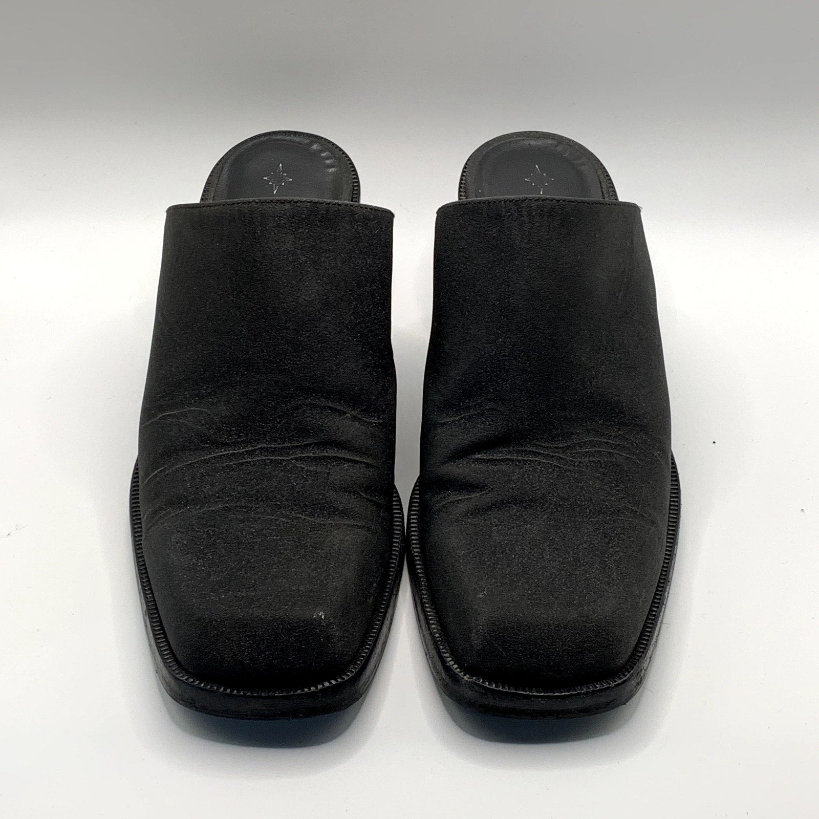 NODALETO Women's Black Shimmer Bulla Square-Toe Block-Heel Mules SZ 7