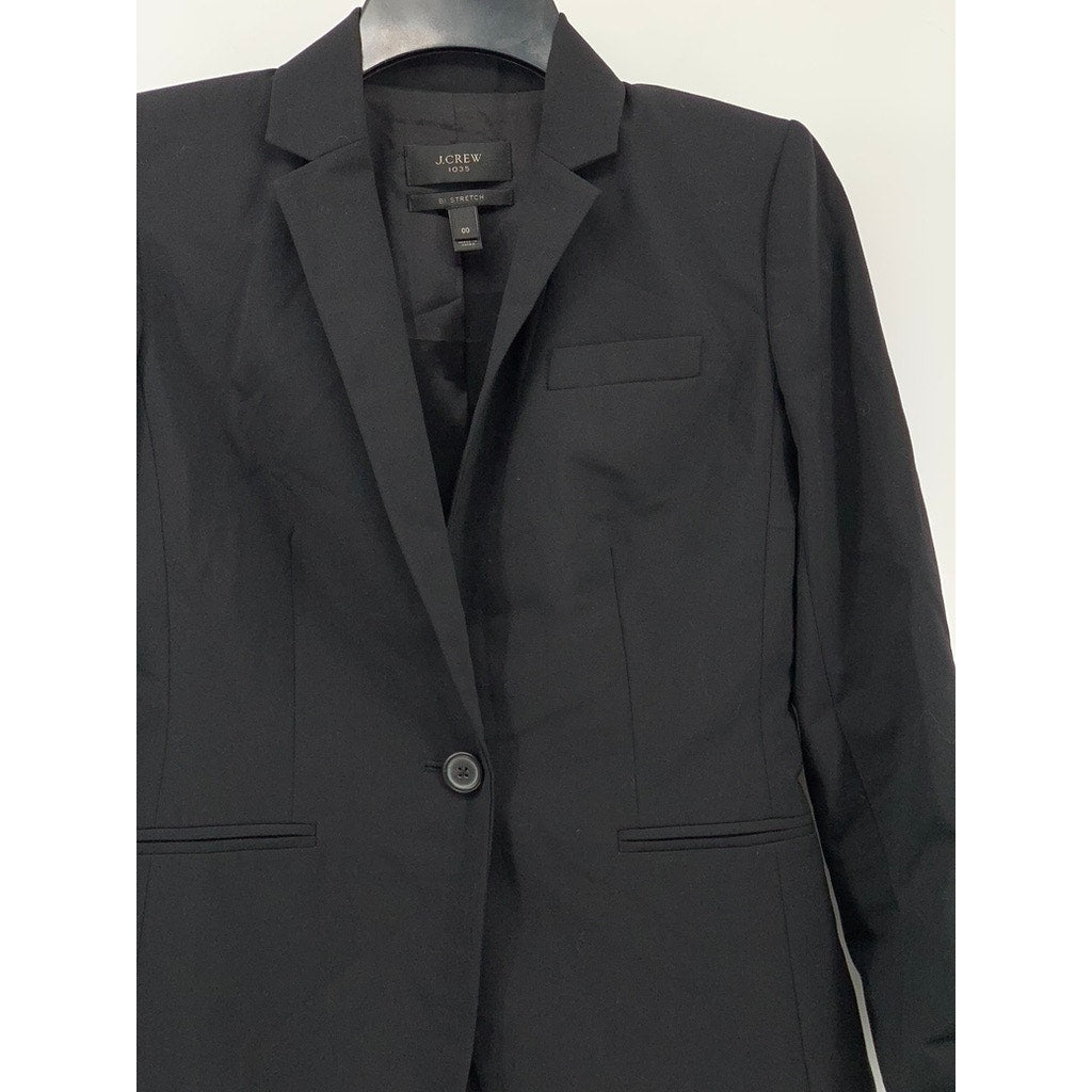 J.CREW Women's Black Solid One-Button Long Sleeve 1035 Bi-Stretch Blazer SZ 00
