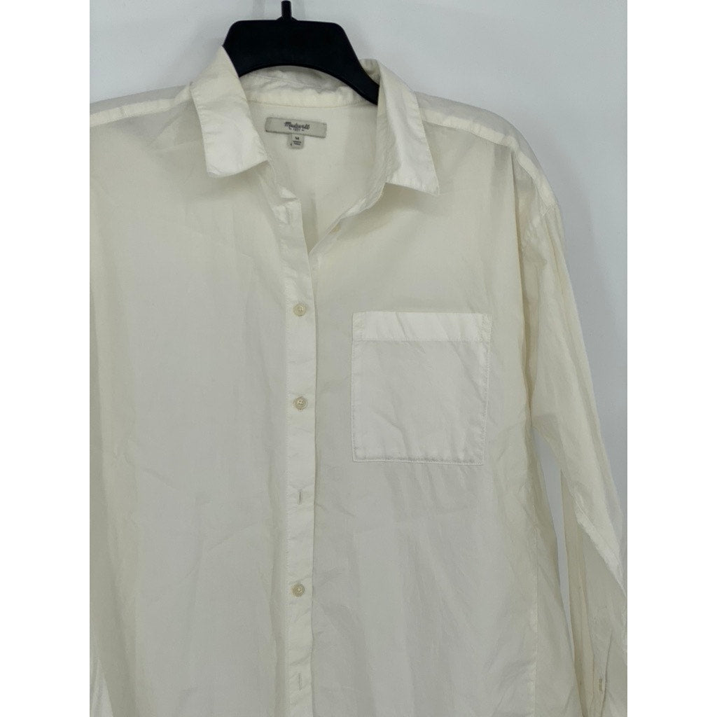 MADEWELL Women's White Button-Up Long Sleeve Relaxed Fit Top SZ M