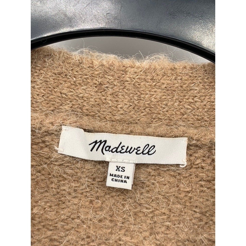 MADEWELL Women's Tan Heather Fawn Brushed Button-Up Cropped Cardigan SZ XS