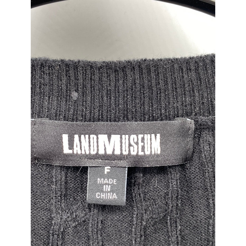 LANDMUSEUM Men's Black Cable Knit Crewneck Short Sleeve Shirt SZ L