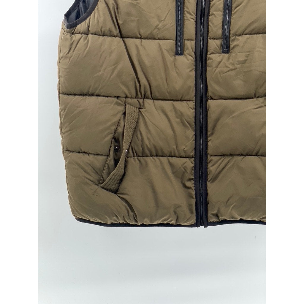 BERNARDO Men's Olive Green Stand Collar Sleeveless Zip-Up Puffer Vest SZ L