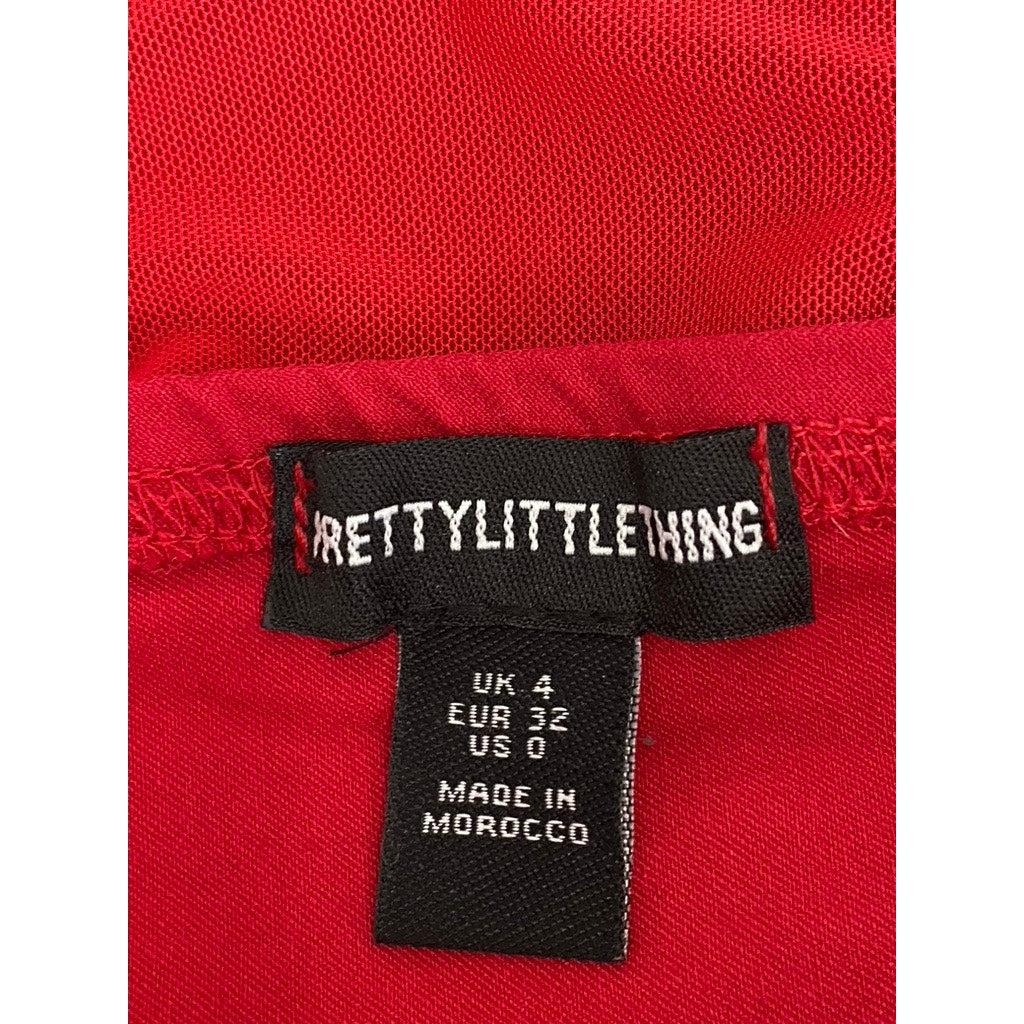 PRETTYLITTLETHING Women's Red Ruched Strapless Bodycon Mini Dress SZ 0