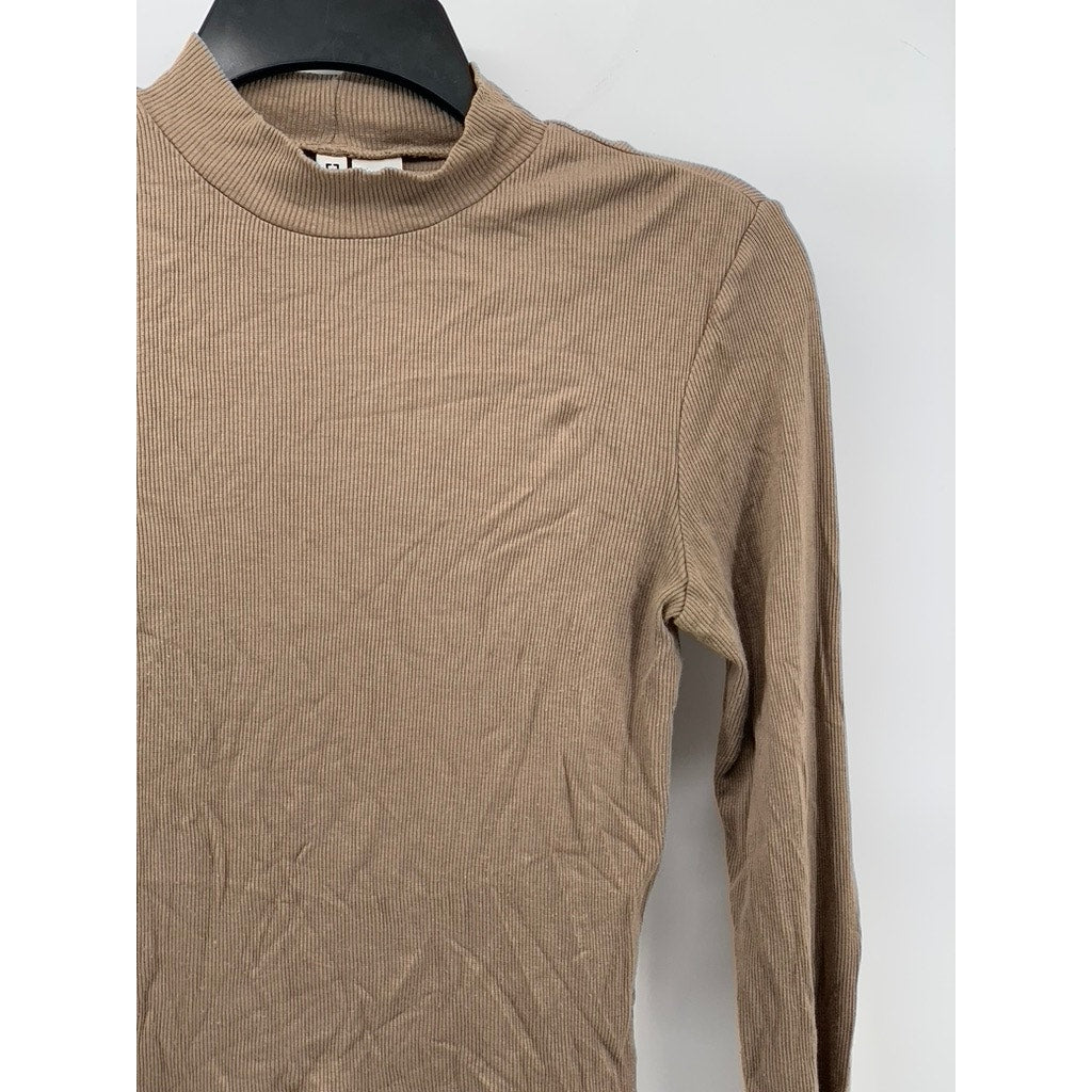 DIVIDED By H&M Women's Light Brown Ribbed Mock-Neck Long Sleeve Top SZ S