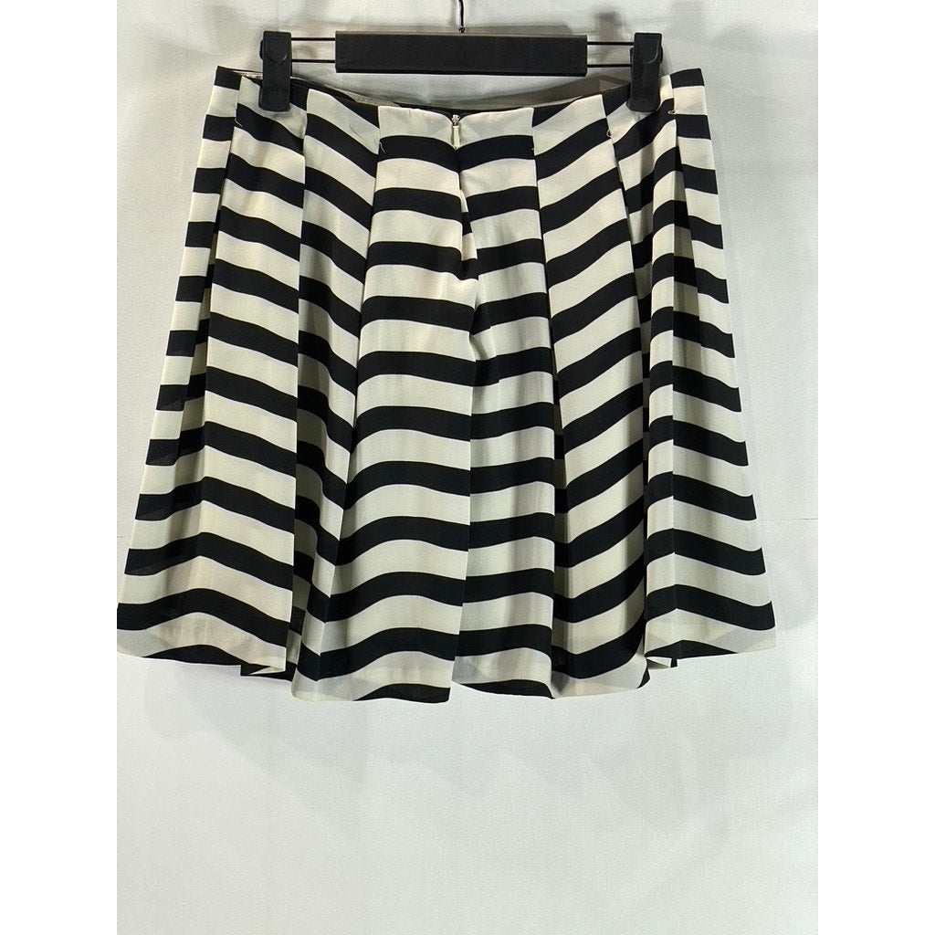 BANANA REPUBLIC Women's Petite White/Black Striped Pleated Mini Skirt SZ 0/P