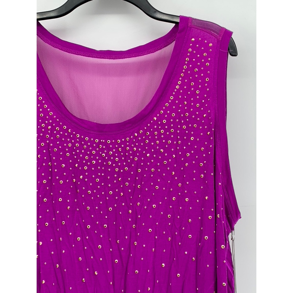 JENNIFER LOPEZ Women's Plus Hot Magenta Embellished Mesh Tank Top SZ 2X