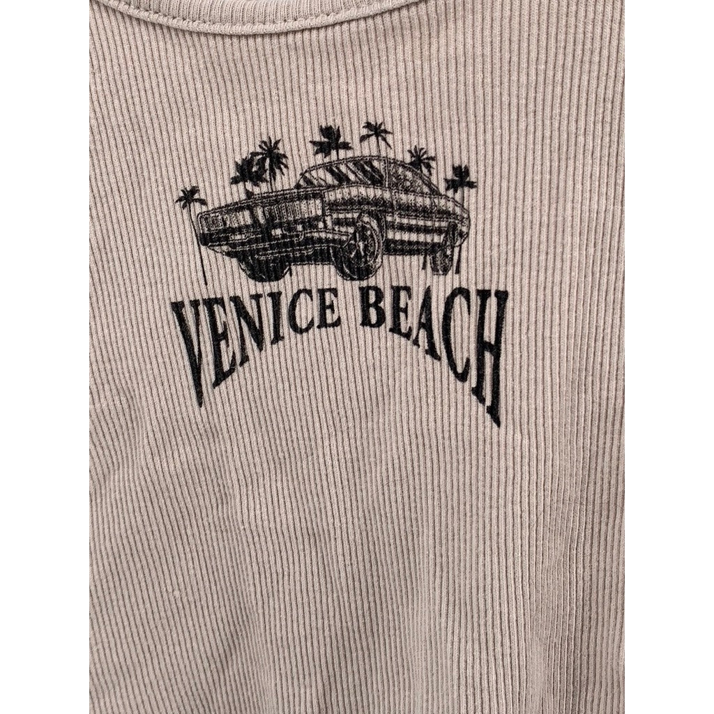 GARAGE Women's Cotton Light Brown Venice Beach Cropped Tank Top SZ L
