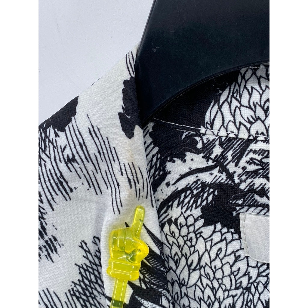 COS Women's Black-White Printed Pleated Long Sleeve A-line Midi Dress SZ 4