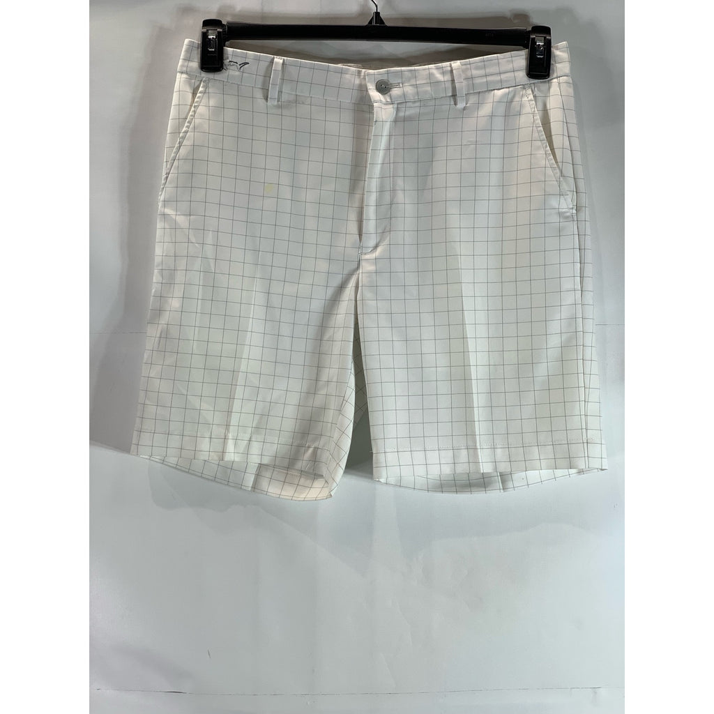 GREG NORMAN Men's White Checkered  Regular-Fit Chino Shorts SZ 34
