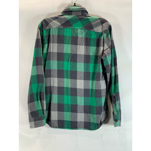 AMERICAN EAGLE Men's Green/Gray Athletic-Fit AE Flannel Button-Up Shirt SZ M