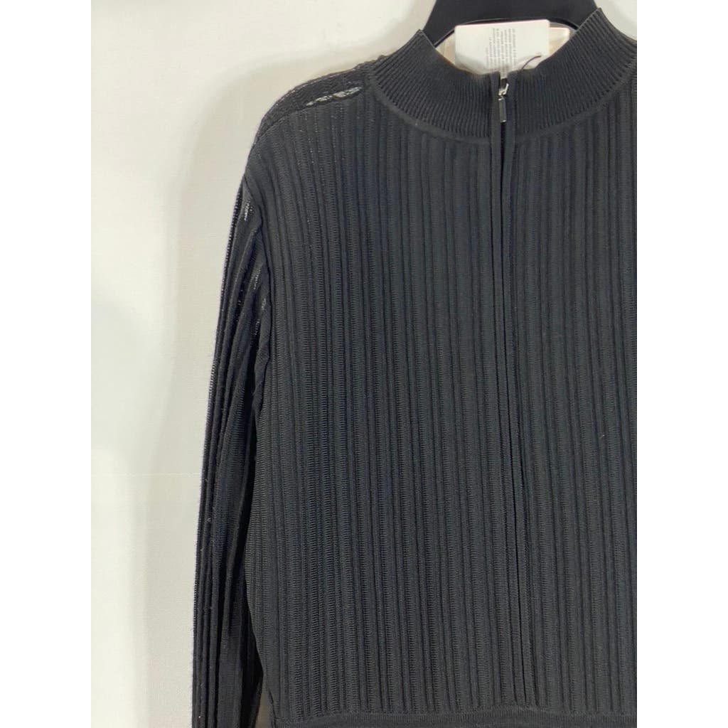 REISS Women's Clemmy Black Pleated Long Sleeve A-line Illusion Dress SZ L