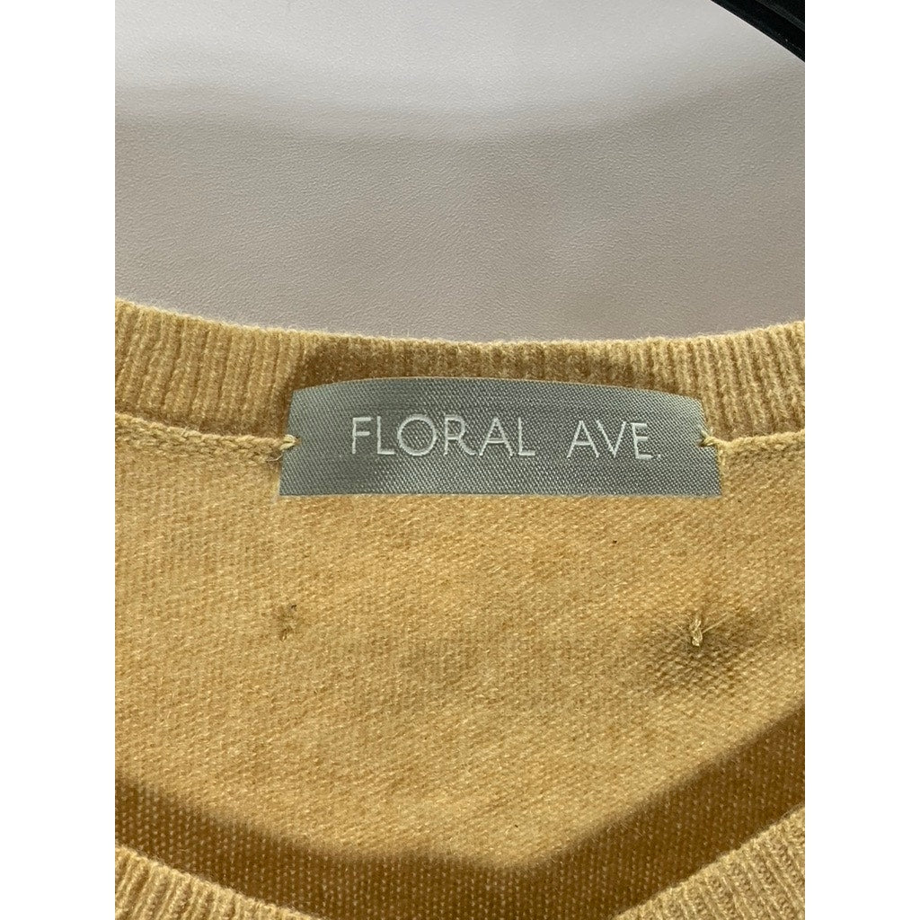 FLORAL AVE Women's Tan Cashmere Patch/Button Design Button-Up Cardigan SZ S