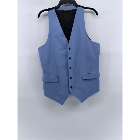 CUSTOME NATIONAL Men's Light Blue Wool Five-Button Adjustable Suit Vest SZ 48