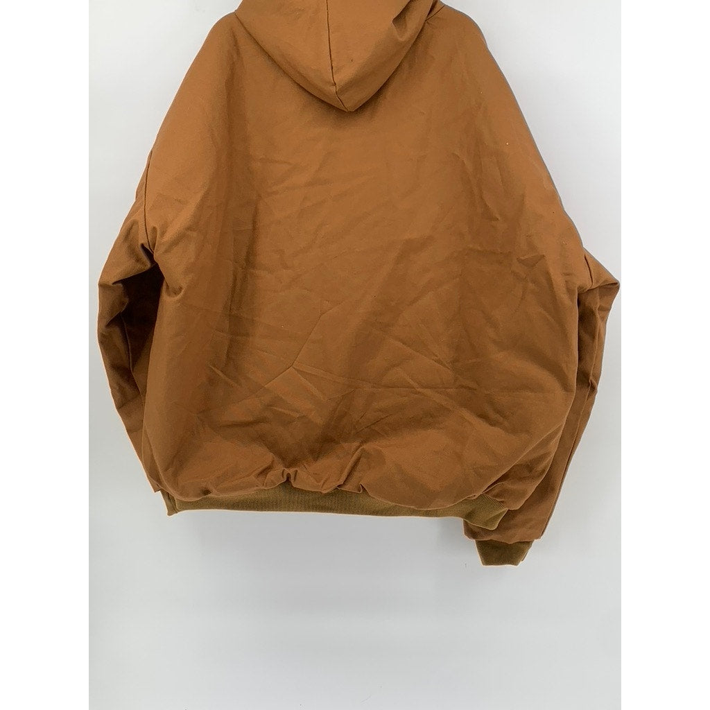 ASW Men's Tall Tan Sheet Metal Circle Patch Hooded Zip-Up Jacket SZ 3XL-T