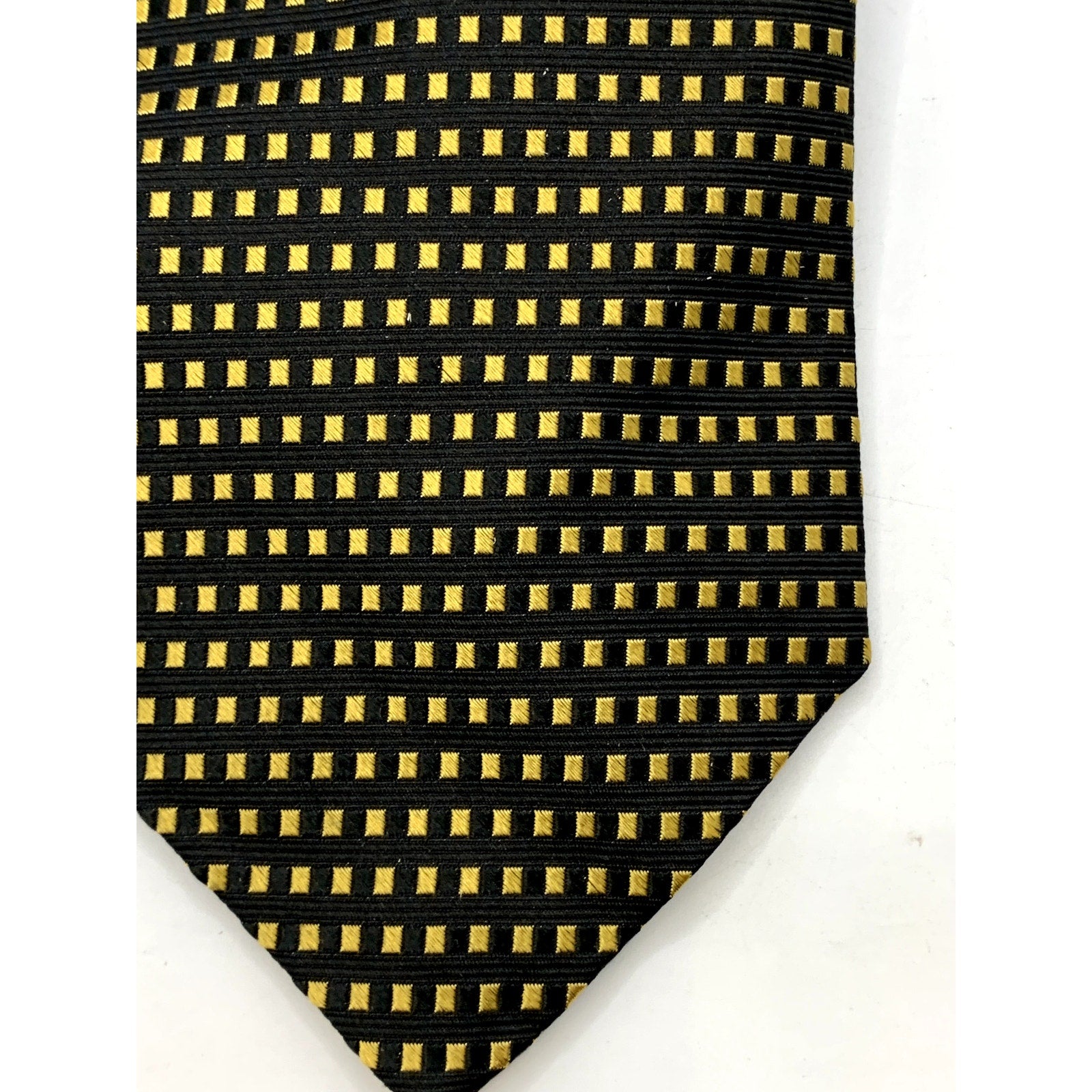 MITCHELLS OF WESTPORT Men's Black & Yellow Gold Silk USA Hand Sewn Tie