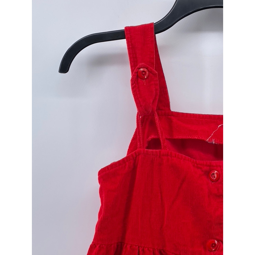 UNBRANDED Women's Red Corduroy Button-Up Adjustable A-line Overall Dress SZ S