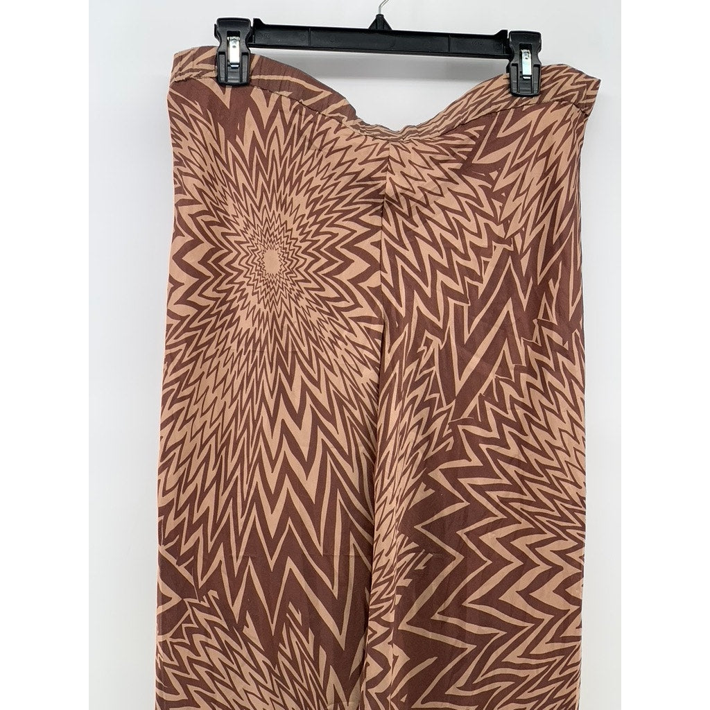 ATTIC & BARN Women's Brown Seta Silk Printed Casual Pocketless Pant SZ 42(US6)