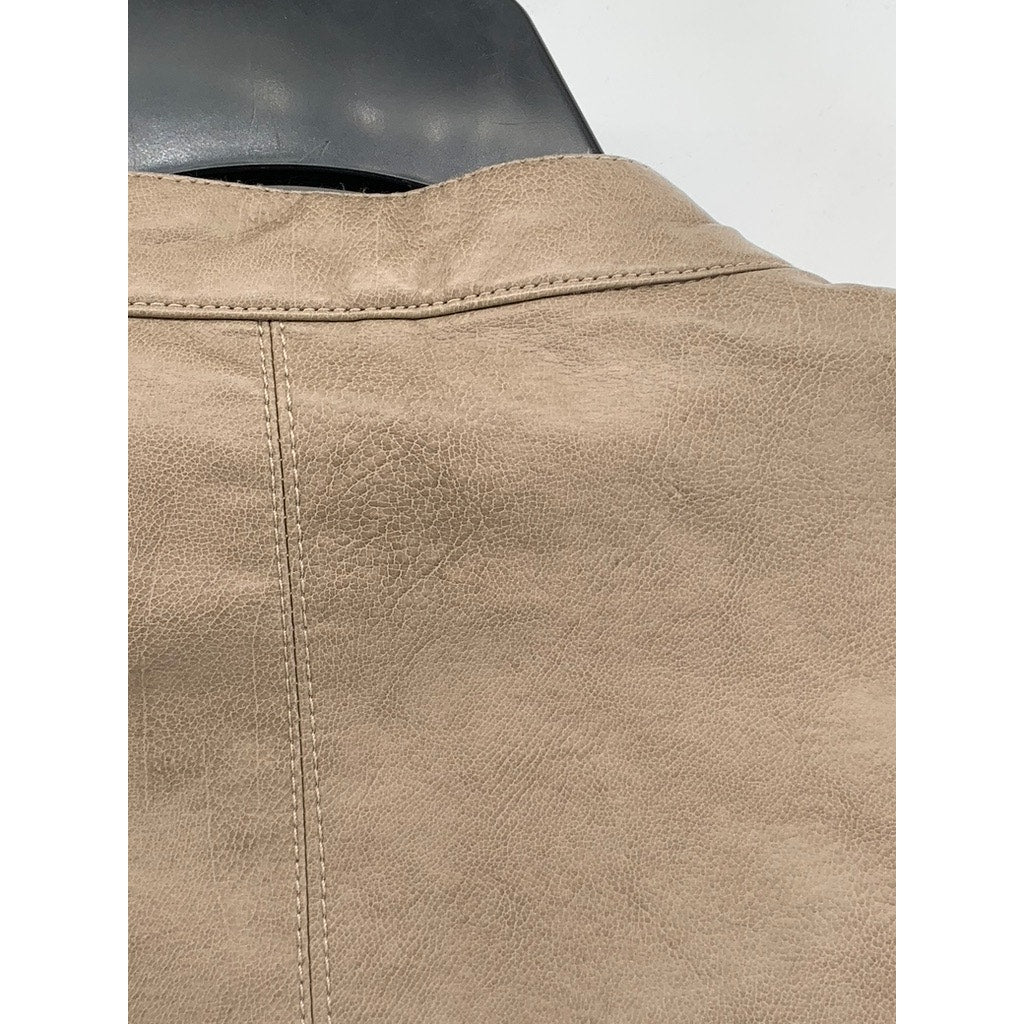 MO-KA By Santa Fe Apparel Women's Tan Faux-Leather Zip UP Jacket SZ 2XL
