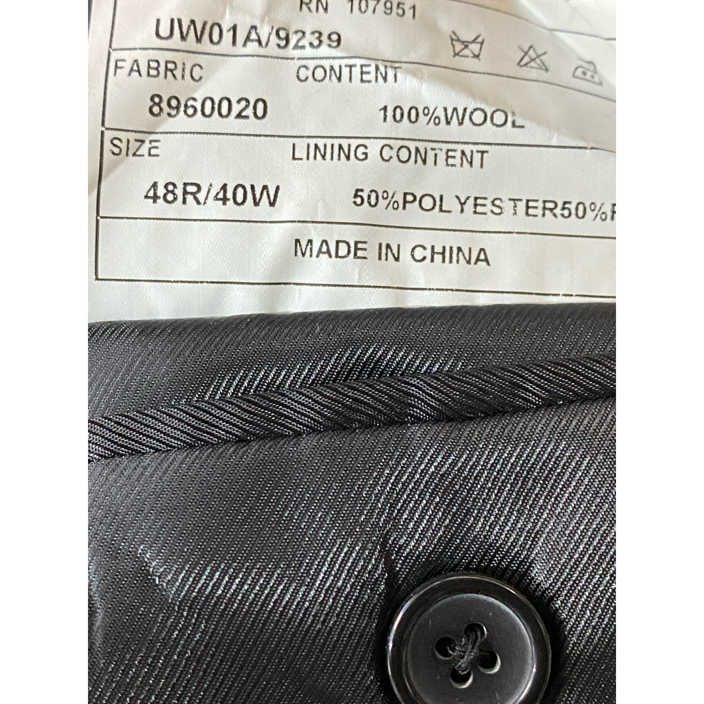 EMANUEL EMANUEL UNGARO Men's Black Solid Two-Button Wool Suit Jacket SZ 48R