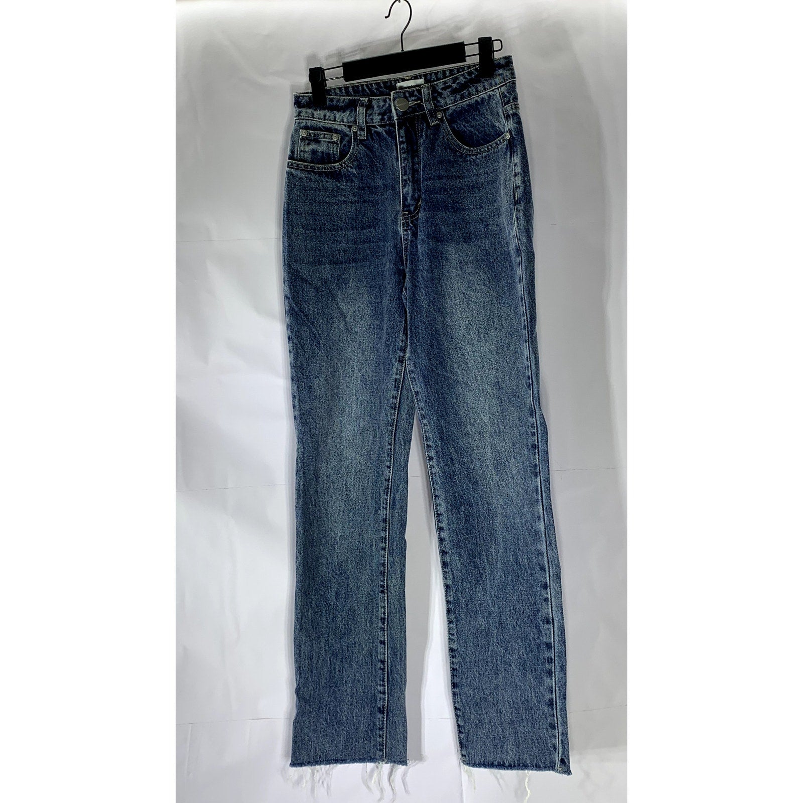 SUPERDOWN Women's Dark Blue Denim Raw Hem Straight-Leg Five-Pocket Jean SZ 26