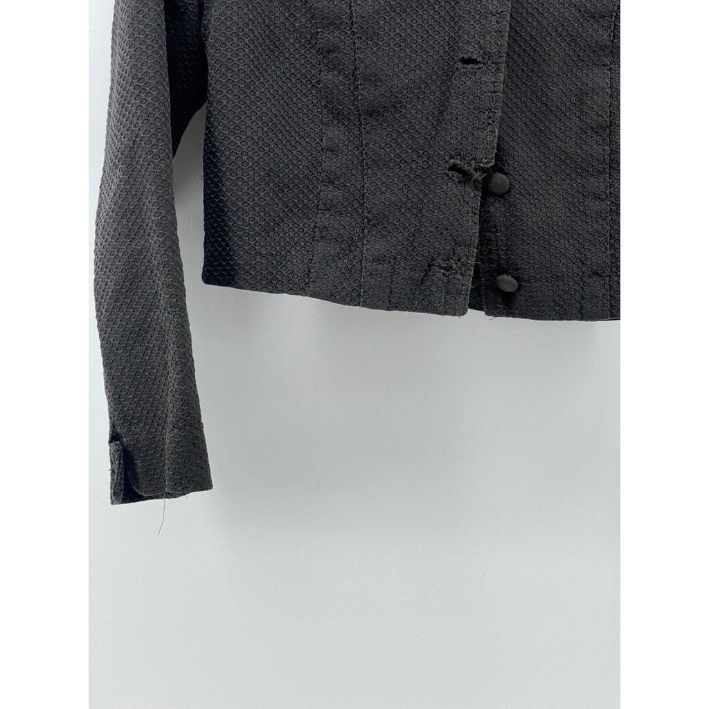 UNBRANDED Women's Black Textured Button-Up Long Sleeve Denim Cropped Jacket SZ S