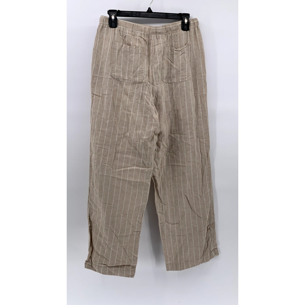 LAND' N SEA Women's Beige-White Striped Drawstring Pull-On Pant SZ M