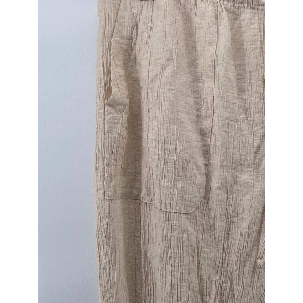 ZARA Women's Beige Textured Relaxed-Fit Straight-Leg Casual Pull-On Pant SZ M