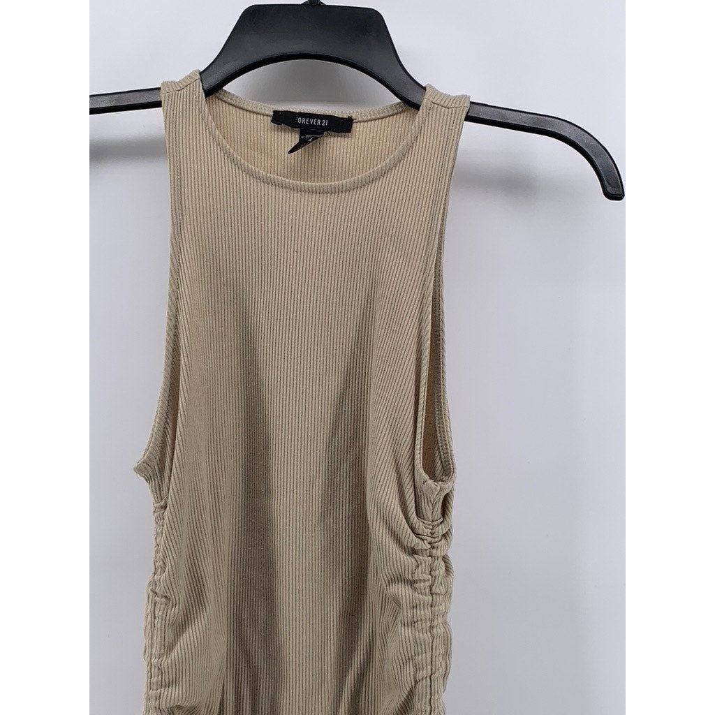FOREVER 21 Women's Tan CrewNeck Side-Ruched Bodycon Tank Dress SZ S