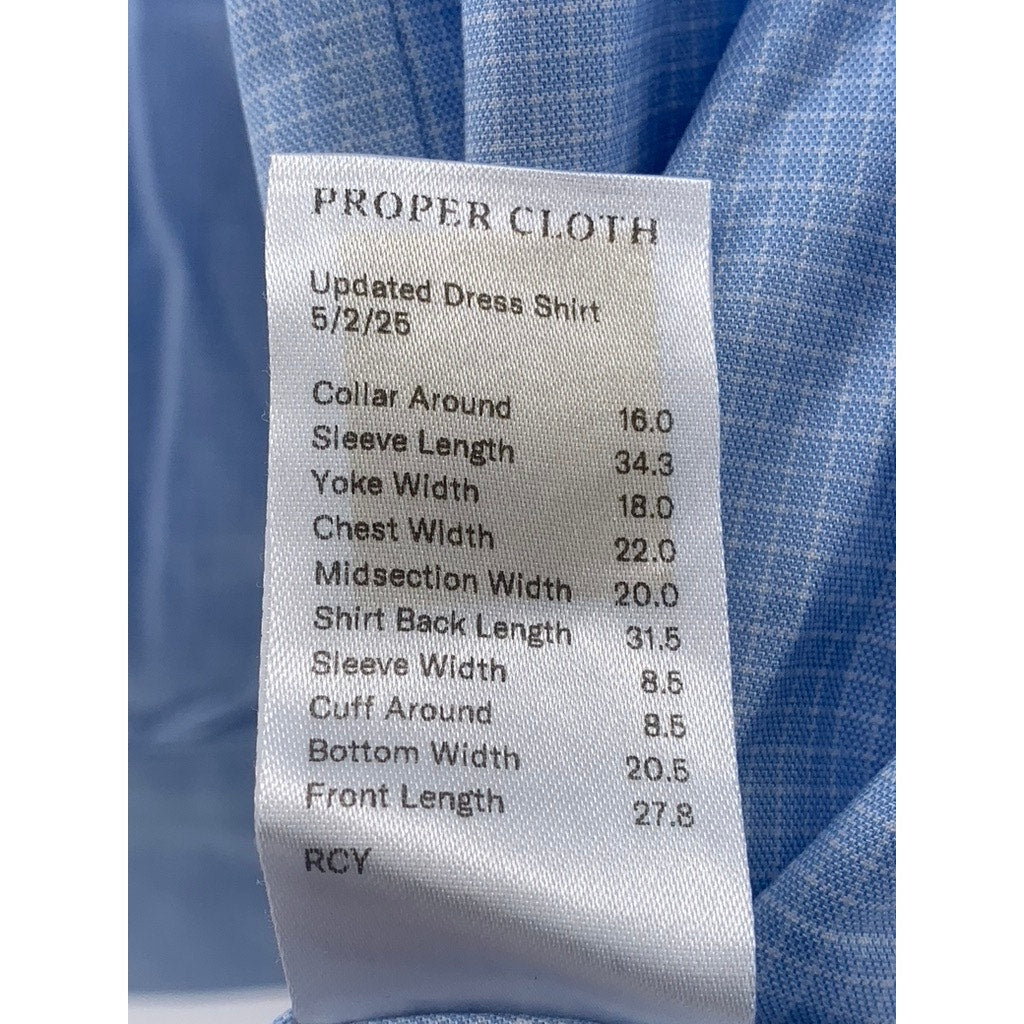 PROPER CLOTH Men's Light Blue Gingham Regular-Fit Long Sleeve Shirt SZ 16